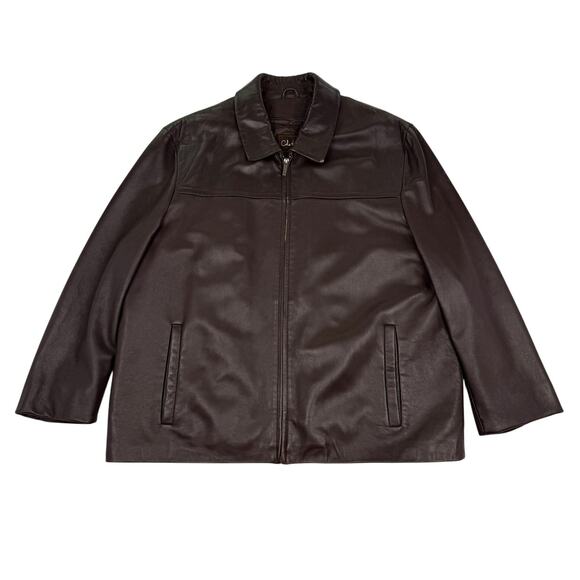 Cole Haan Lambskin Leather Jacket Brown Zip Front Minimalist XXL